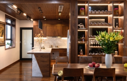 Top 9+ mẫu tủ bếp gỗ óc chó thịnh hành nổi bật nhất năm 2024